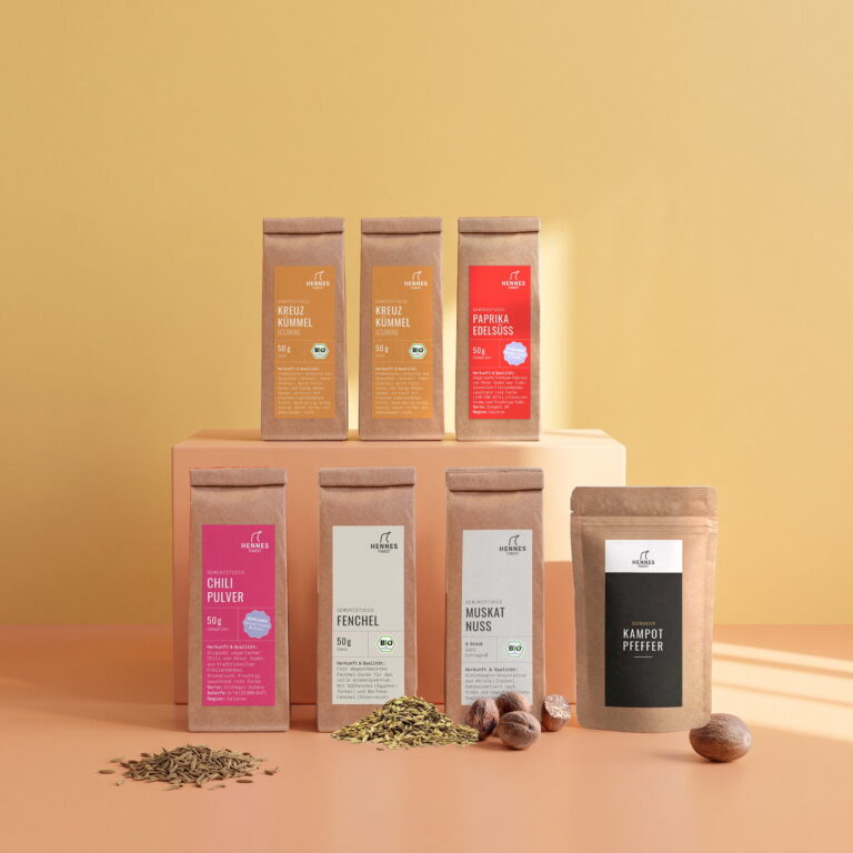 Mix-it-Set Orient: Gewürzstudio-Beutel Kreuzkümmel (2×), Paprika edelsüß, Chilipulver, Fenchelsamen, Muskatnuss und schwarzer Kampot-Pfeffer